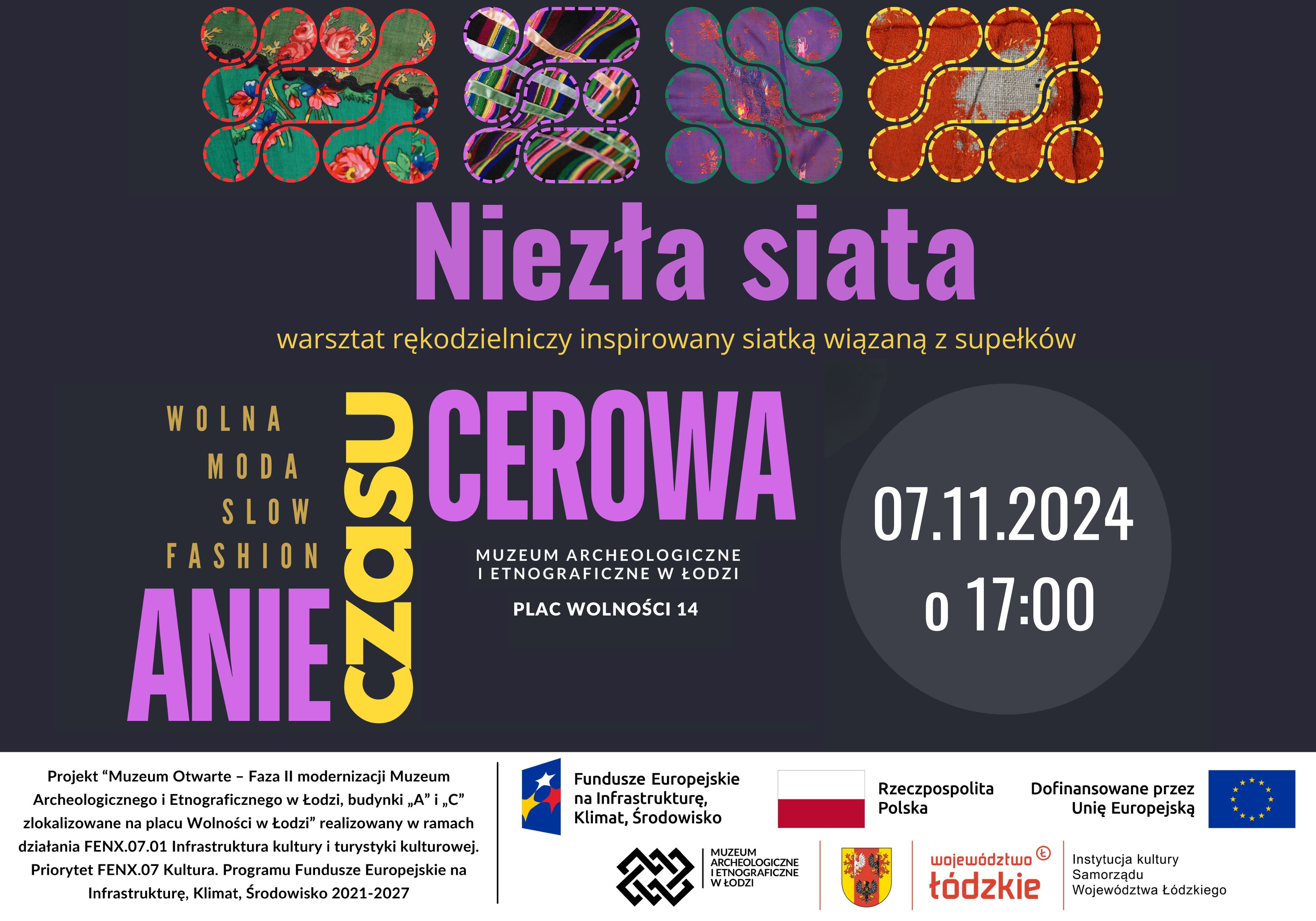 grafika na ciemnym tle, napis z tytułem warsztatów oraz godziną rozpoczęcia.